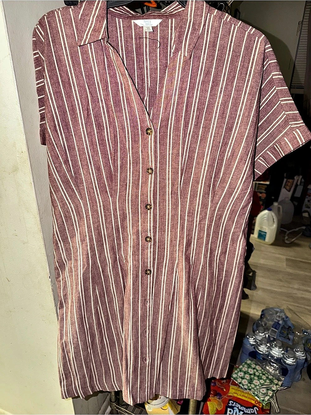Time and Tru Striped Button Front Dress in Burgundy & White 2XL (20)